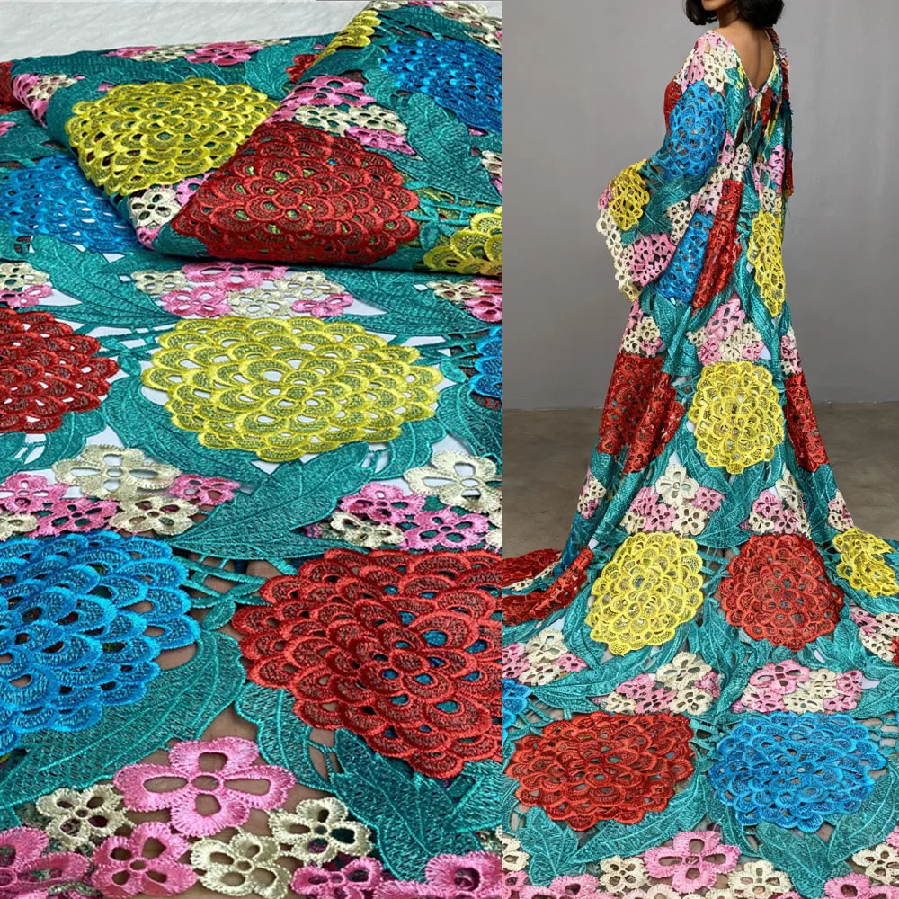 

5-ярдовая вышитая хлопковая ткань для одежды, гипюр, швейцарская вуаль, кружевной материал, сухая кружевная ткань