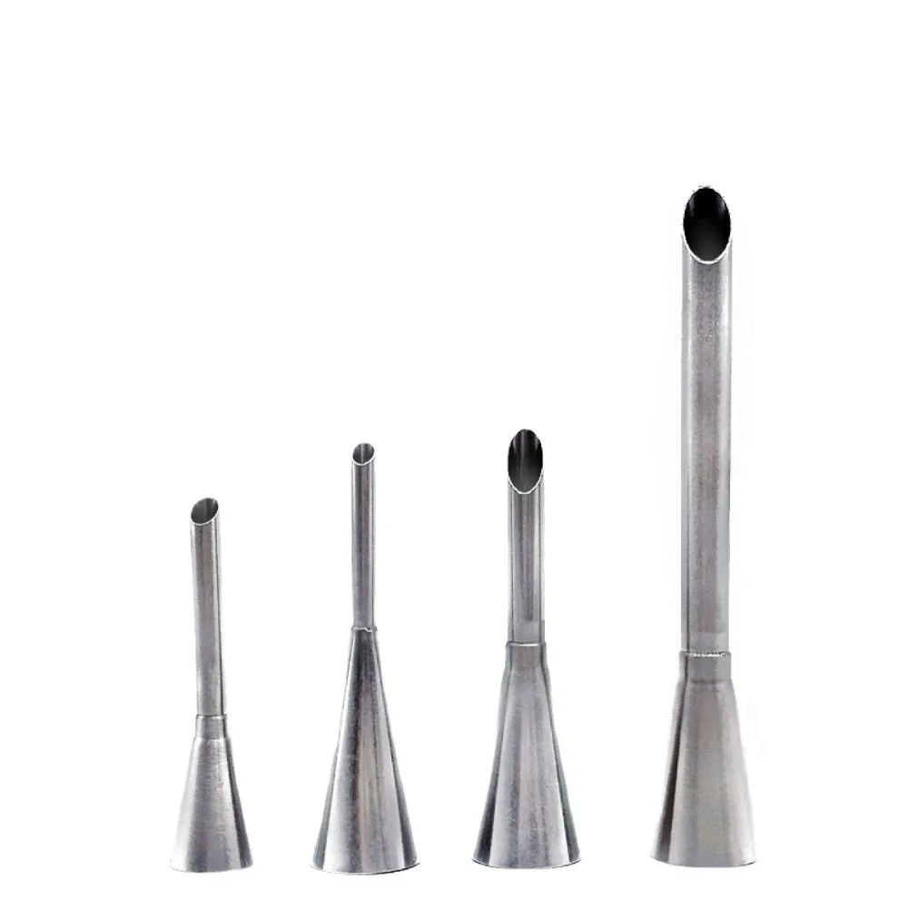 4PCS 304 Stainless Steel Cream Puff Piping Nozzle Long Nozzle Tip Pointed Tip Eclair Piping Tip Small Medium Large Sizes