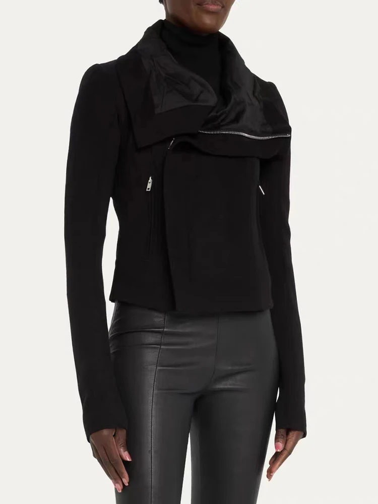 

Wool blend oblique zipper tweed Women's jacket Multi-pocket design high collar Slim short Woman clothing 2023 winter new