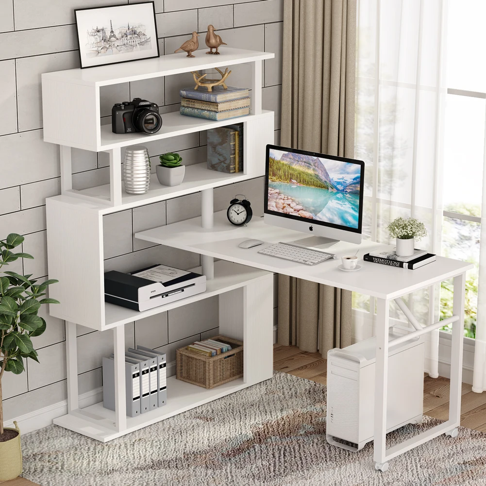 

Tribesigns Rotating Computer Desk with 5 Shelves Bookshelf, Modern L-Shaped Corner Desk with Storage, Reversible Office Desk