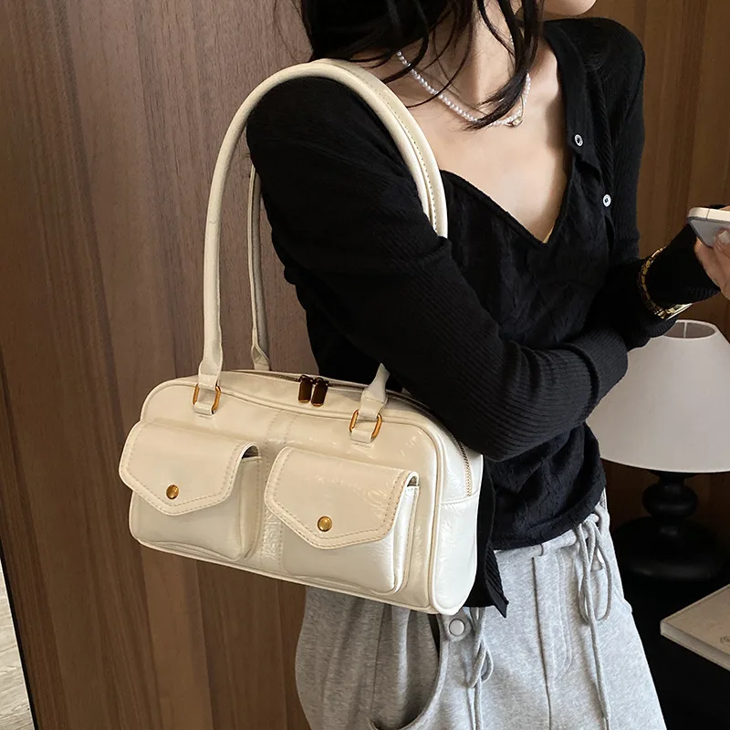 Vintage women Boston bag Casual big totes Brand design solid color Shoulder bags Commuting ladies handbag bolsa Casual Outings