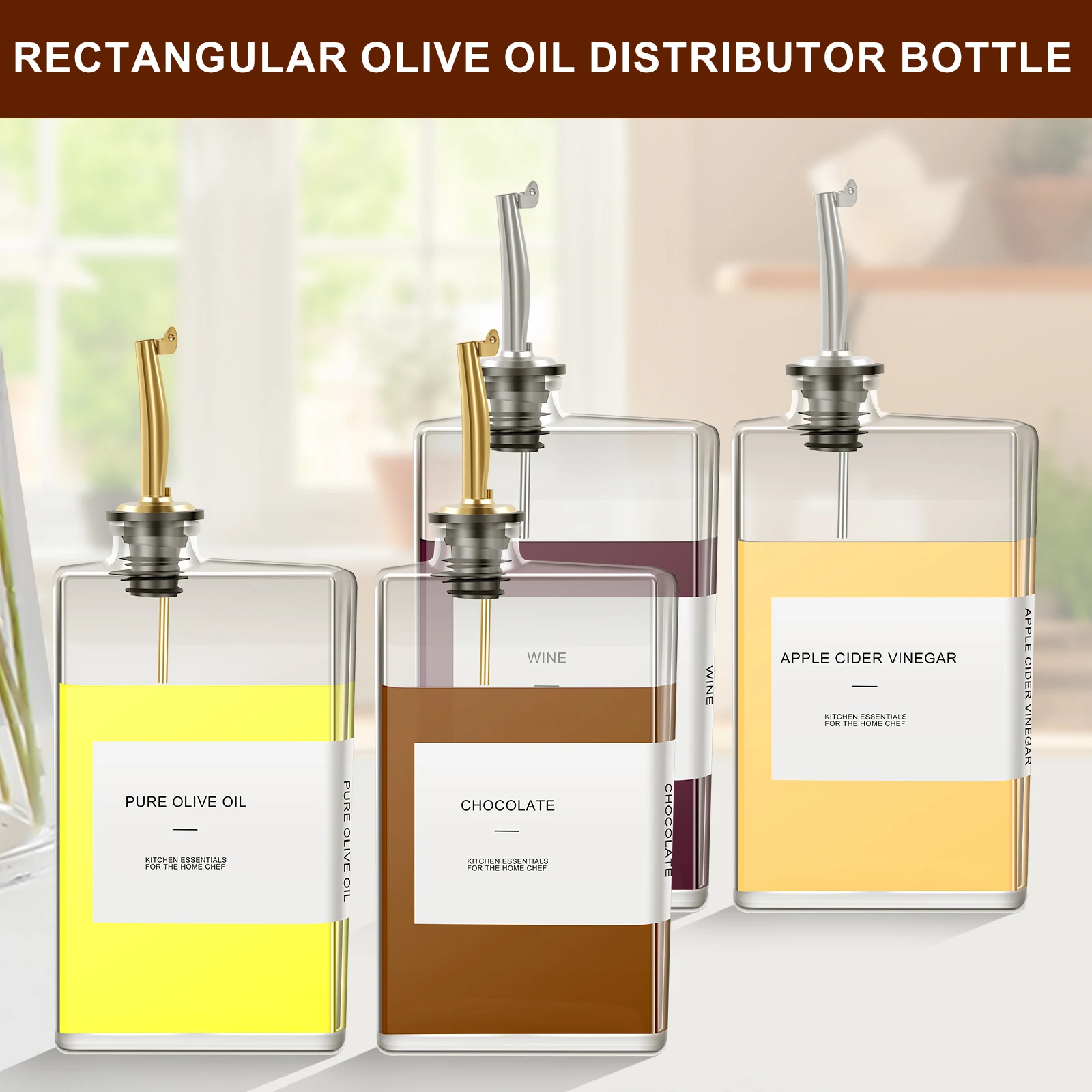 

2Pcs 350ml Olive Oil Dispenser Glass Cooking Oil Dispenser Rectangular Vinegar Dispenser Transparent Olive Oil Bottle Large