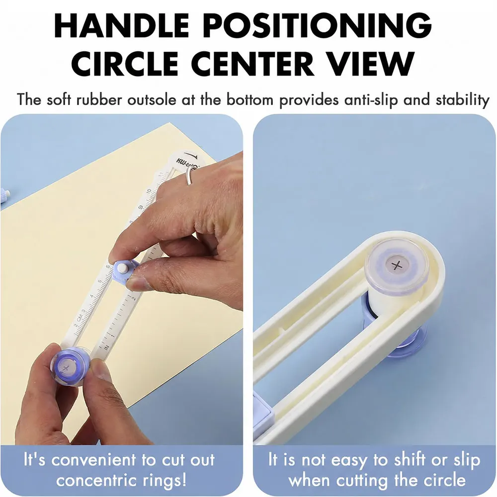 1pc 360° Rotary Manual Circle Cutter, Adjustable 2-20cm DIY Paper Cutting Tool with Inch/CM Dual Scale for Scrapbooking & Cards view 5