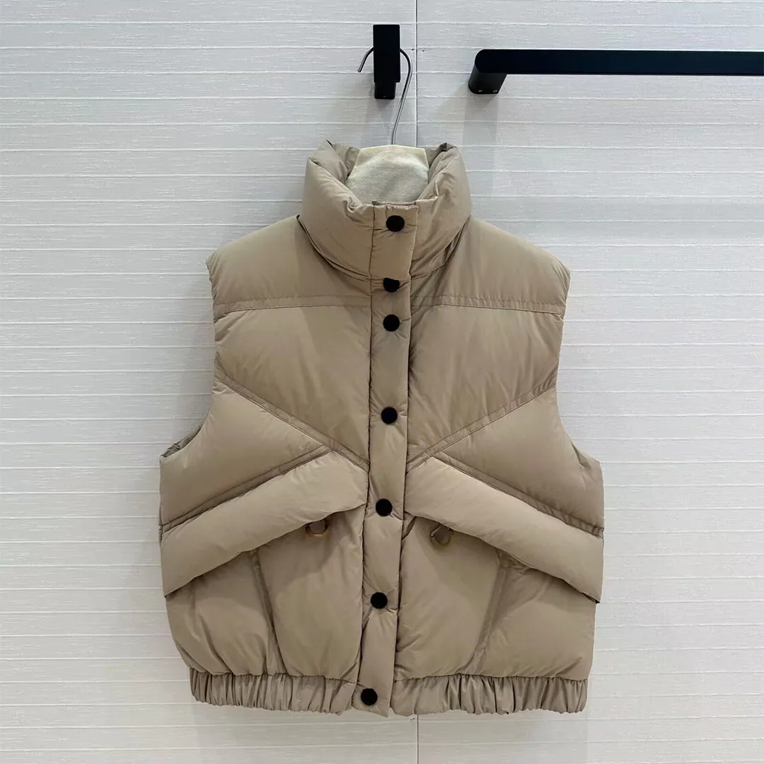 2024 nuova moda invernale 89g piuma d'oca gilet cappotto donna colletto alla coreana senza maniche strisce cuciture casual caldo giacca serbatoio allentata