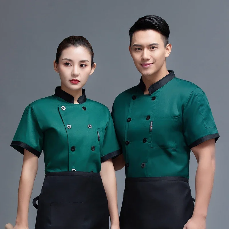 Wholesale Unisex restaurant Uniform Bakery Food Service Short Sleeve Breathable Double Breasted new chef uniform Cooking clothes