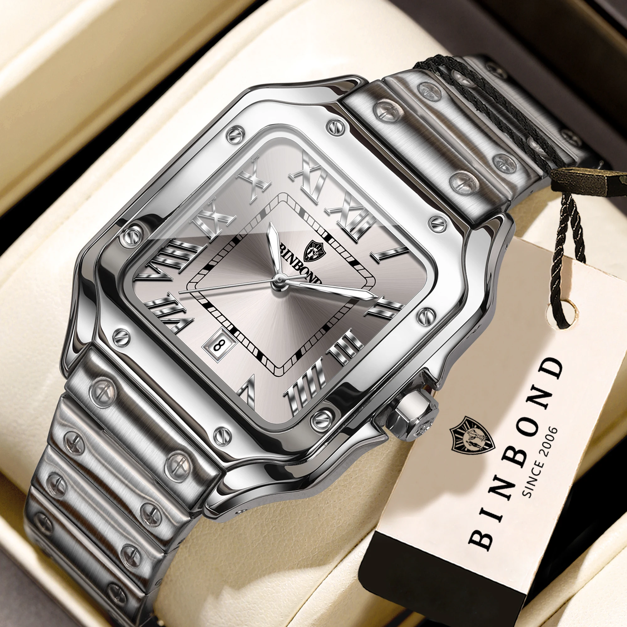 BINBOND Neue Original Herren-Quarzuhren Wasserdicht Leuchtend Automatisches Datum Langlebige Edelstahluhr für Männer Luxus Reloj