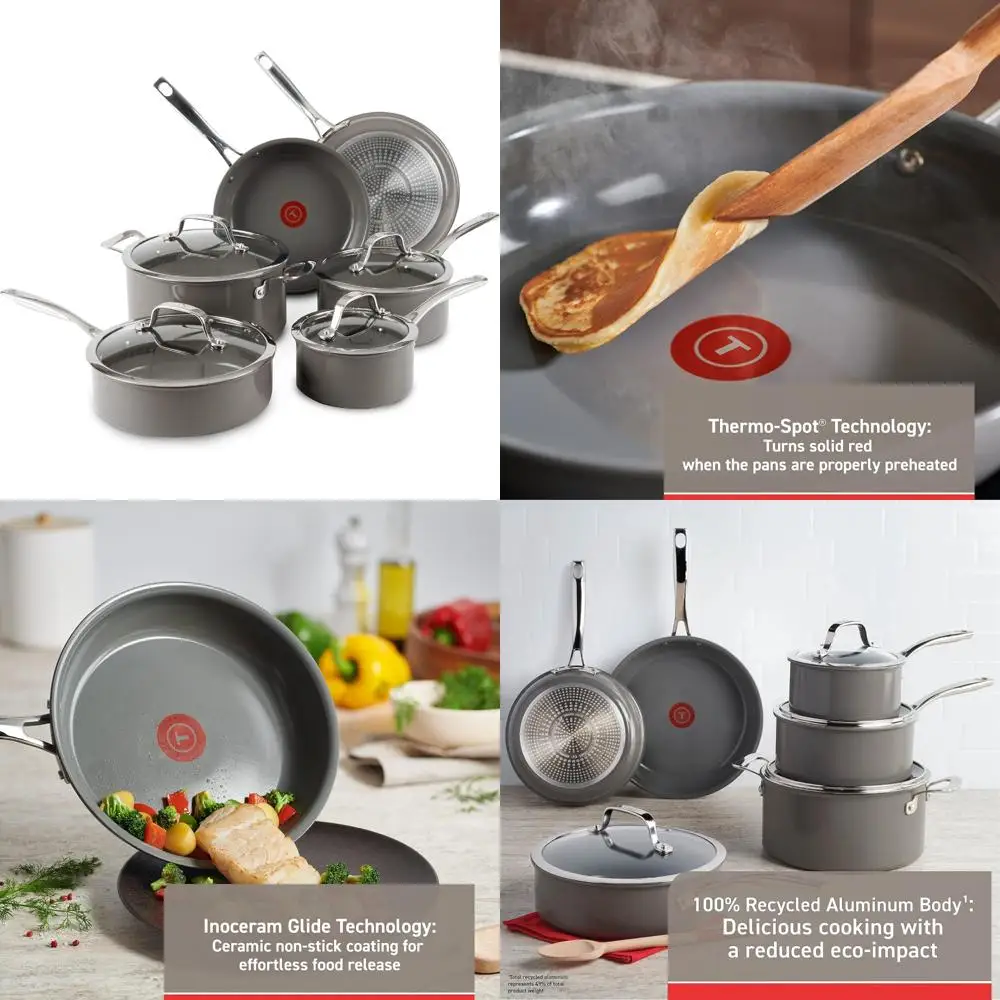 

Набор посуды T-fal Ceramic Excellence из 10 предметов с индукционной печью и совместимостью для бройлеров, серый