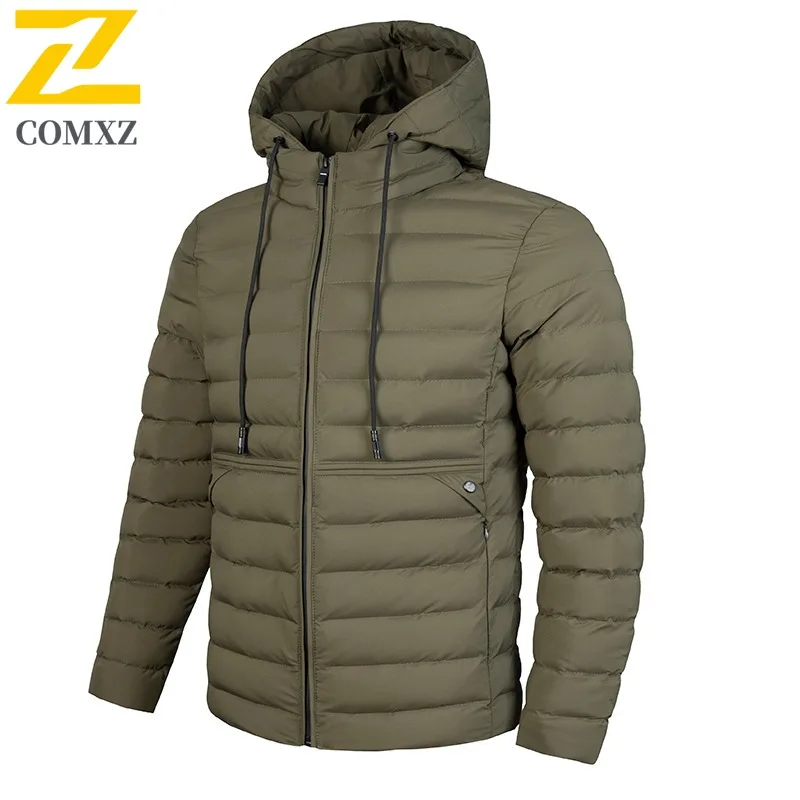 

COMXZ Men Padded Jacket Classic Hooded Warm Windproof Cycling Travel Parker Coat Snowy Cold Resistant High Quality Winter Jacket