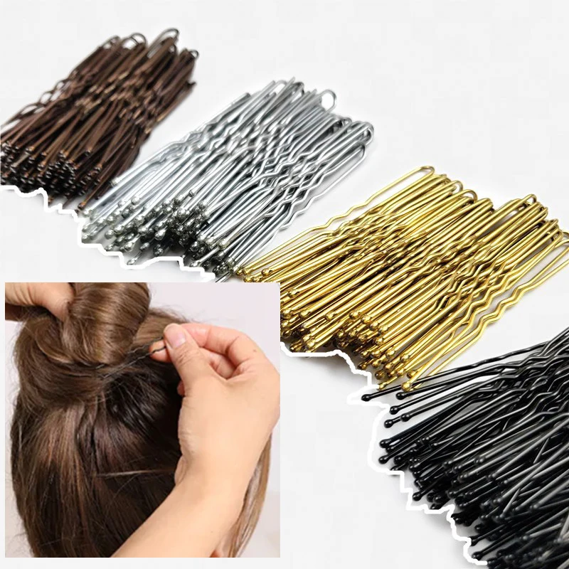 50pcs/bag 4 colors U Shaped Alloy Hairpins Waved Hair Clips Simple Metal Bobby Pins Bridal Hairstyle Tool Hair Accessories