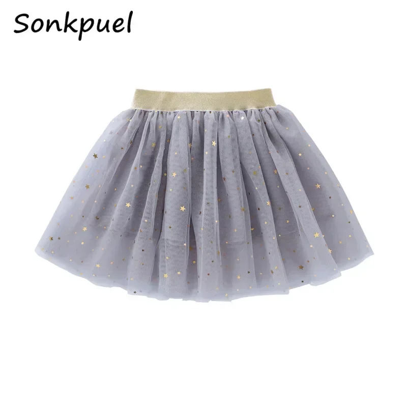 Summer Girls Tutu Skirts Kids Elastic Waist Pettiskirt Girl Princess Tulle Skirt Stars Printed Mini Skirts Children Clothing