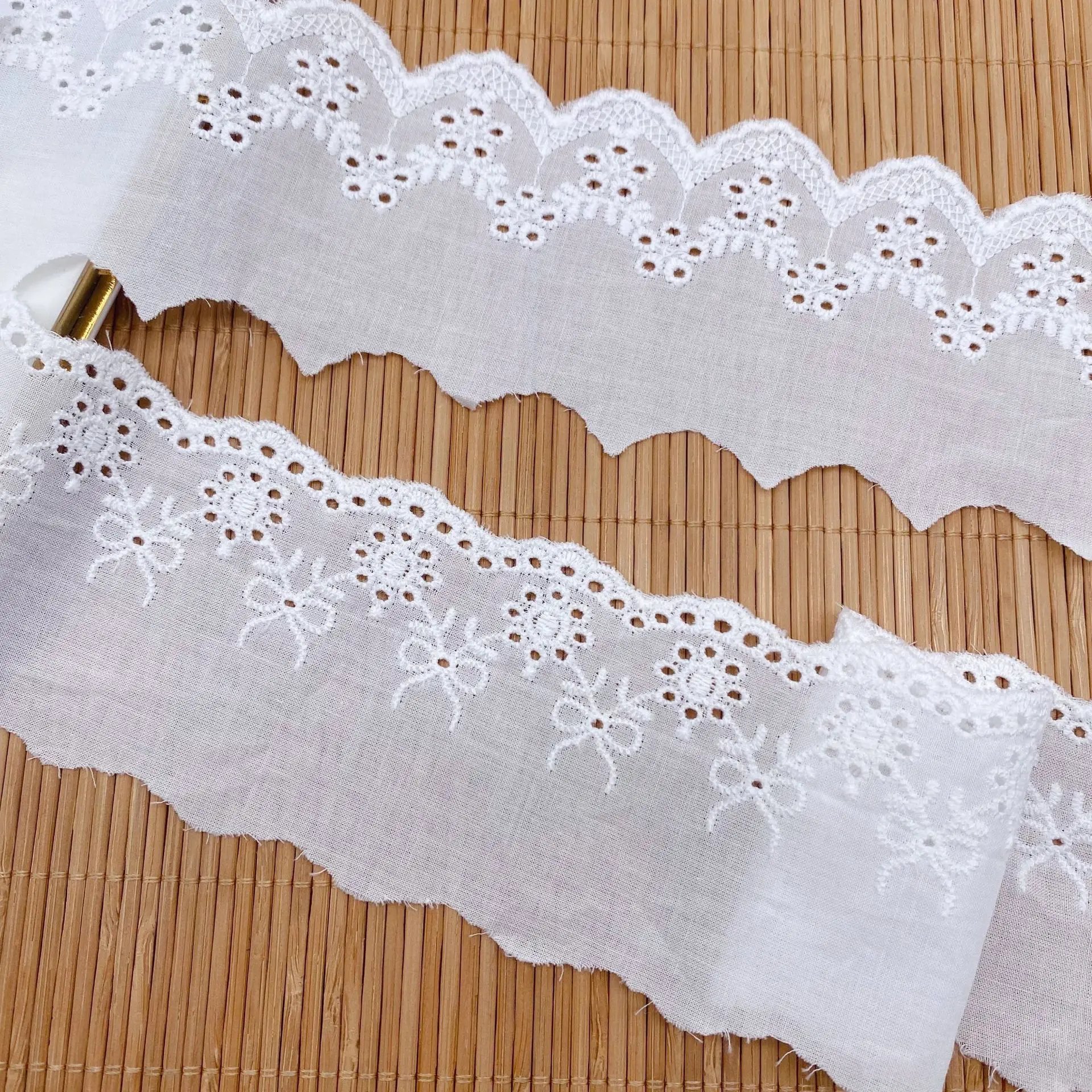 3Yards White Beige Cotton Embroidered Flower Lace Net Ribbons Fabric Trim DIY Sewing Handmade Craft Materials Supplies