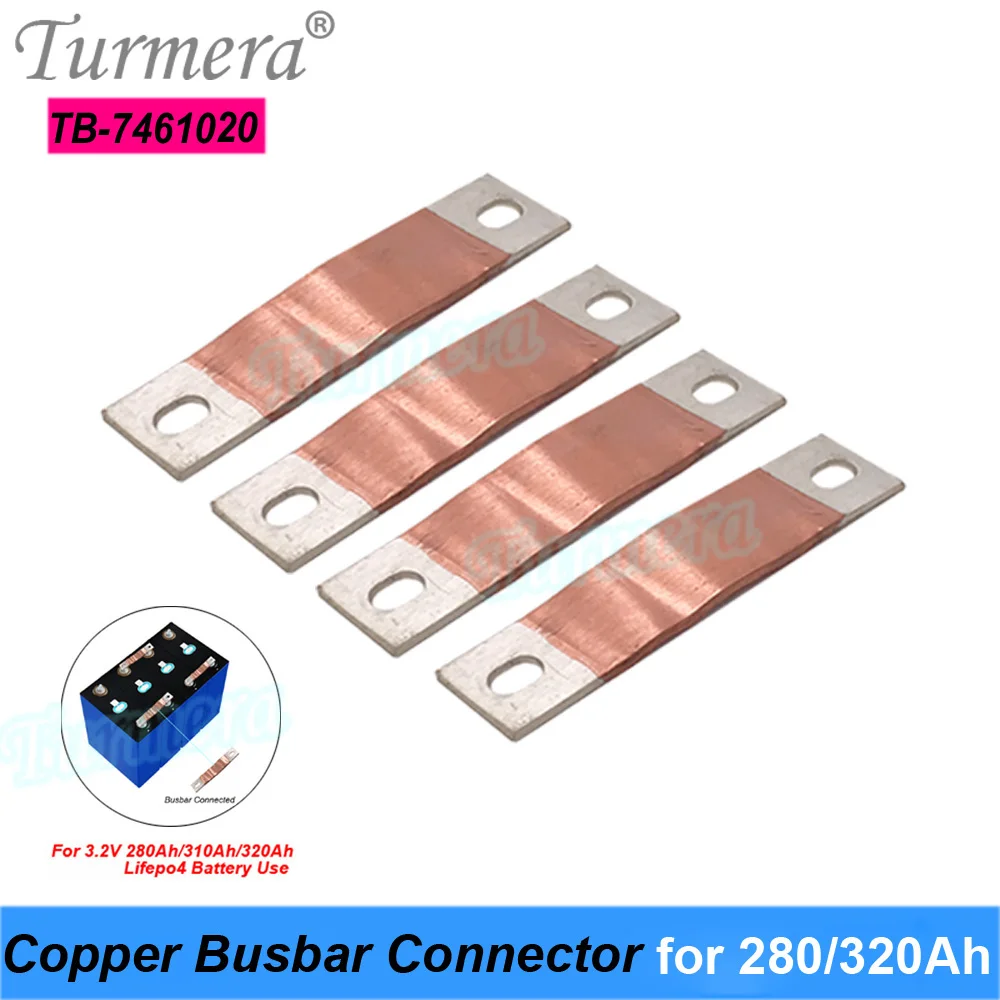 

Turmera 12V 48V Busbar Lifepo4 Battery Flexible Pure Copper Connecter 400A Hole to Hole 74mm for 280Ah 320Ah Lifepo4 Battery Use