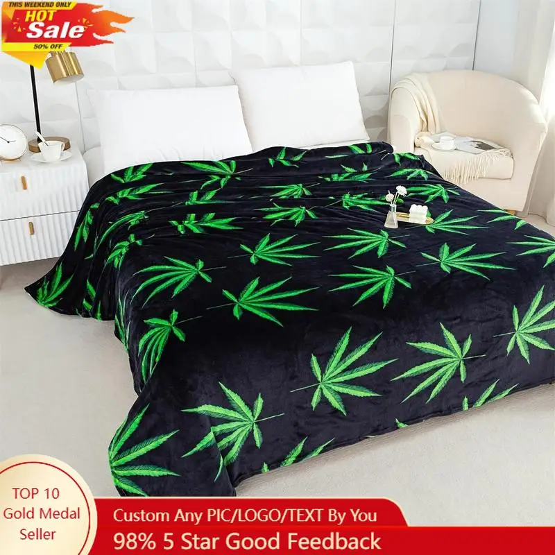 

Green Leaf Bed Blanket 1pc Cute Flannel Blanket Soft Cozy Fluffy Throw Blankets Lightweight And Beautiful Home Custom blankets