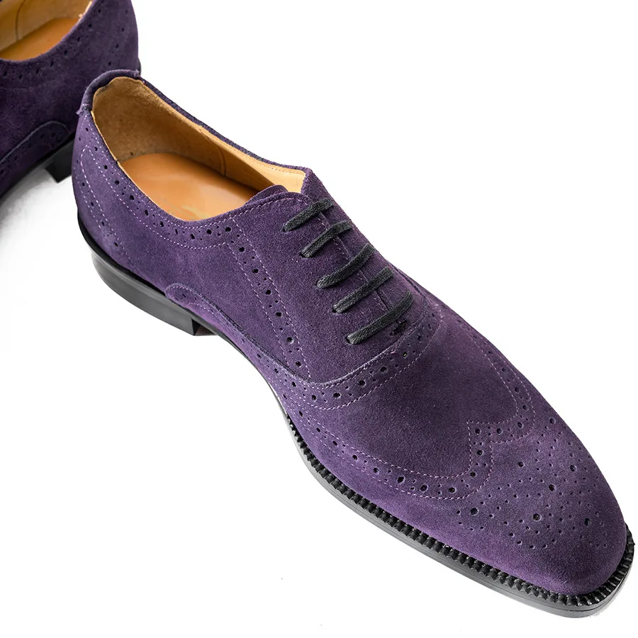 Fashion Cow Suede Mens Wedding Brogues Shoes Luxury Genuine Leather 2025 Autumn British Style Handmade Quality Dress Shoes Man