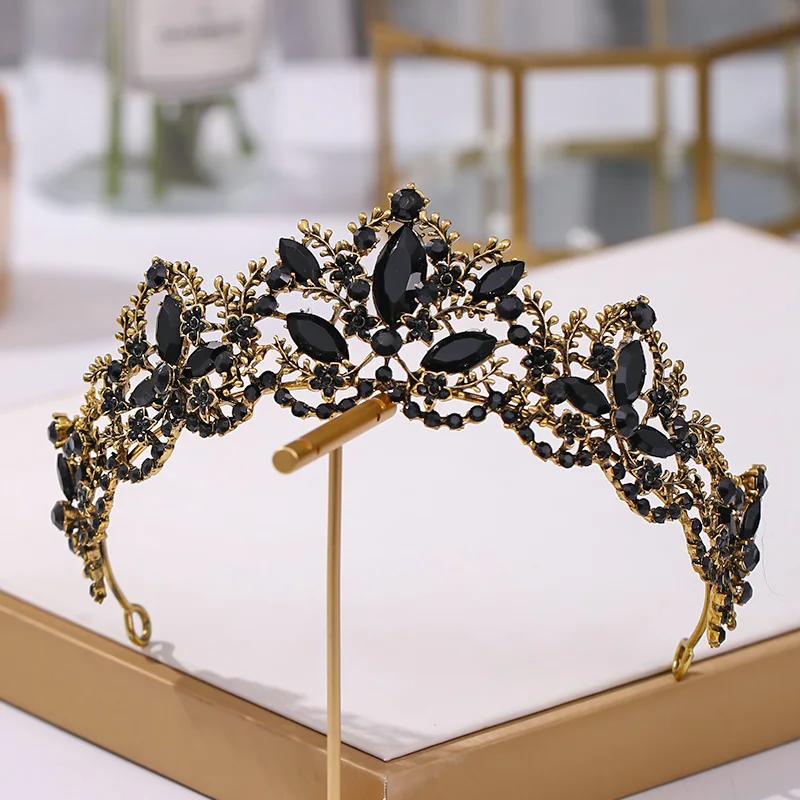 Baroque Bronze Black Crystal Bead Bridal Tiaras Rhinestone Diadem Pageant Crown for Brides Headband Wedding Hair Accessories image 5