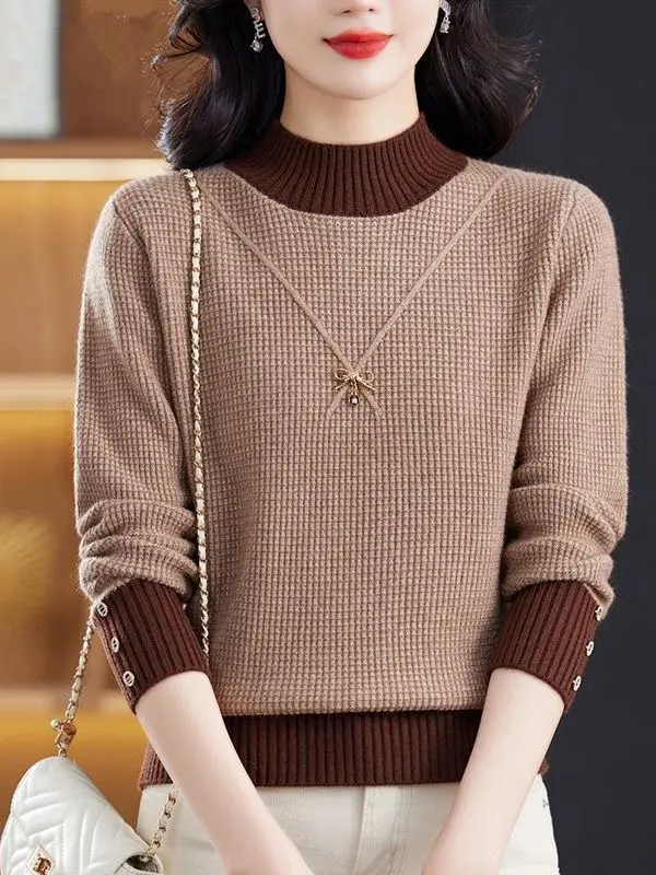 

Женский трикотаж Thiened f с высоким воротником, зимняя теплая основа, модный шерстяной топ, свитер для мамы, осенне-зимний сезон