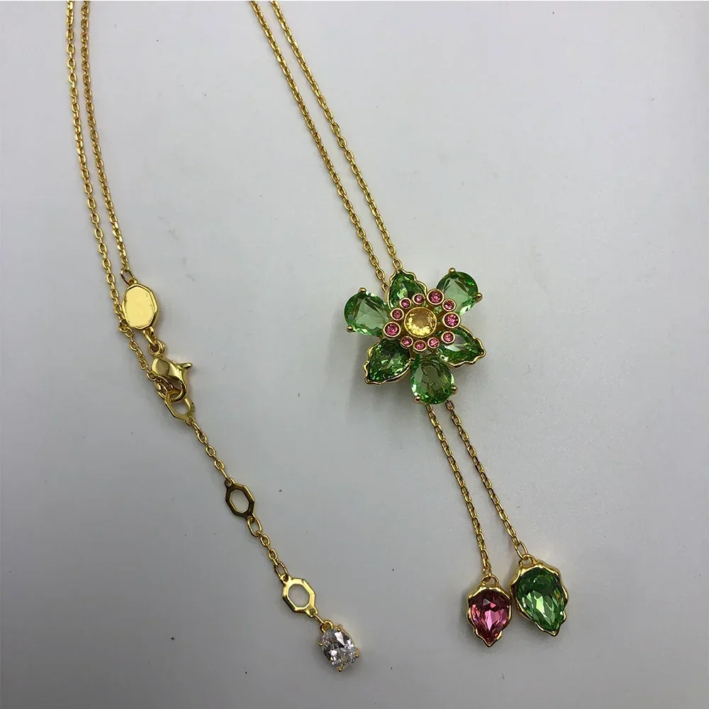 

2025 Cat New Countryside Y-shaped Gold Plated Flower Necklace Mixed Cutting High Quality Women's Accessories Jewelry Gifts