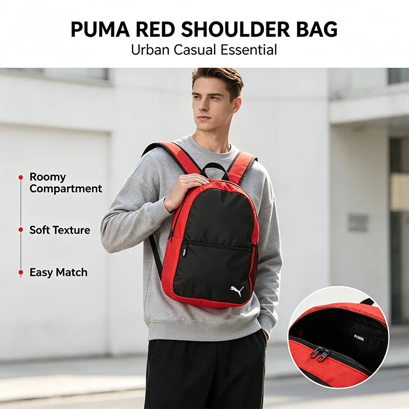 Puma Sport Crossbody Bag Red Black Shoulder Bag Adjustable Strap Lightweight Durable Versatile Daily Street Style Casual Purse