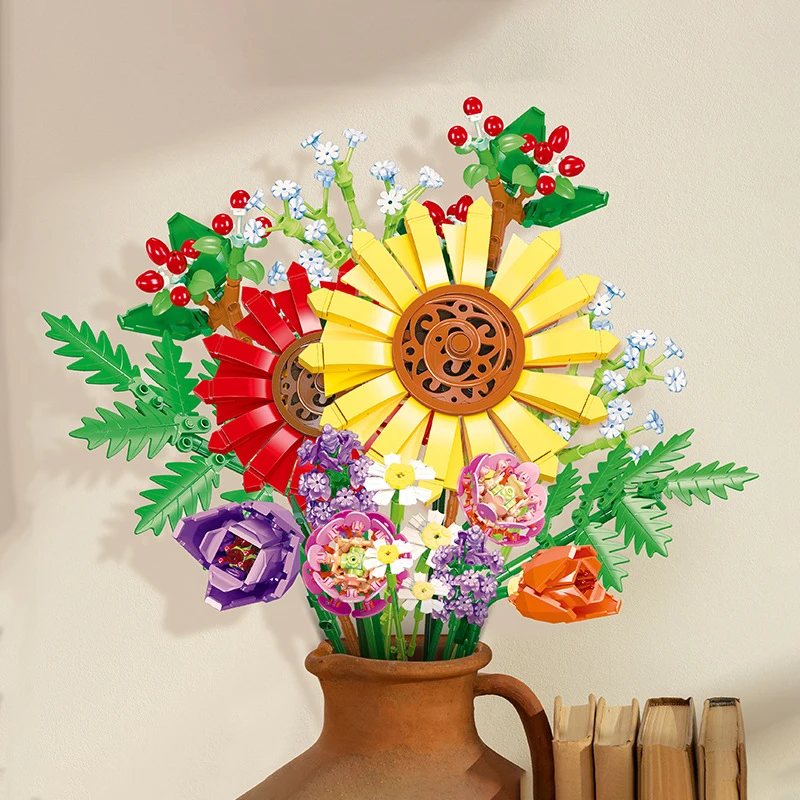 

Creative Plant And Flower Series Babysbreath Lavender Sunflower Home Decoration Building Blocks Bricks Toys Gifts