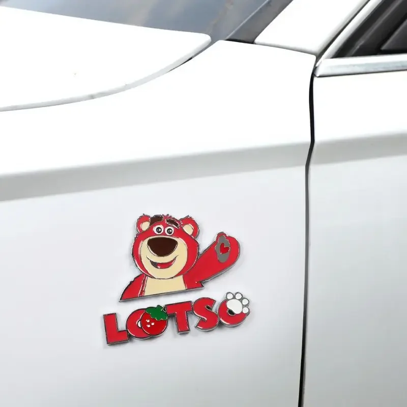 MINISO Disney Strawberry Bear Car Cartoon Car Tail Three-Dimensional Metal Sticker Decorative Side Label Body Sticker Exterior