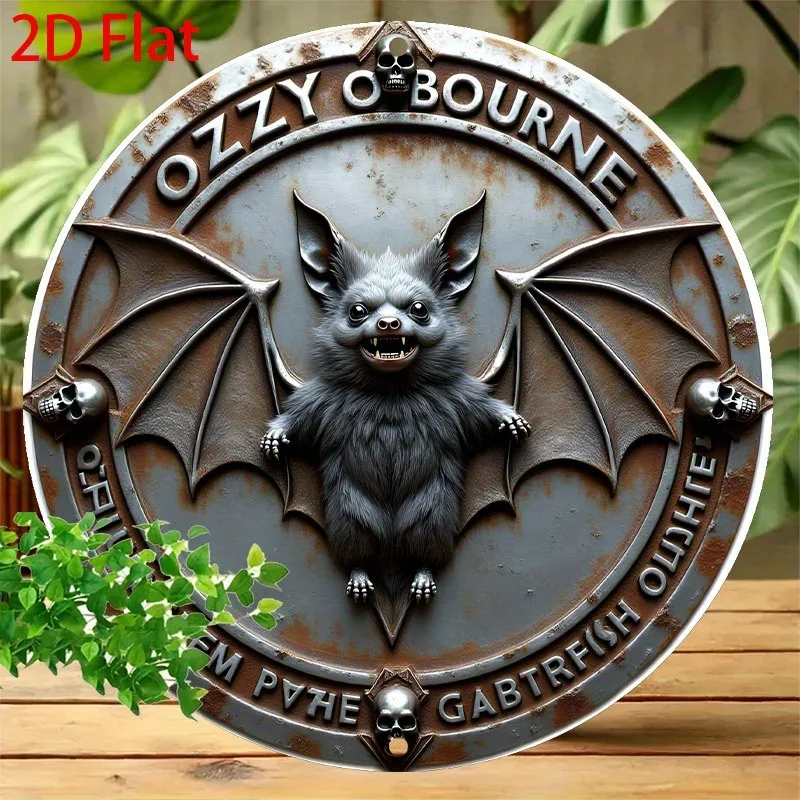 Vintage Ozzy Osbourne Dark Bat Rundes Metallschild, Retro Aluminium Wandplakette Deko für Männerhöhle, Gothic Musik Fan, Wandkunst für Zuhause