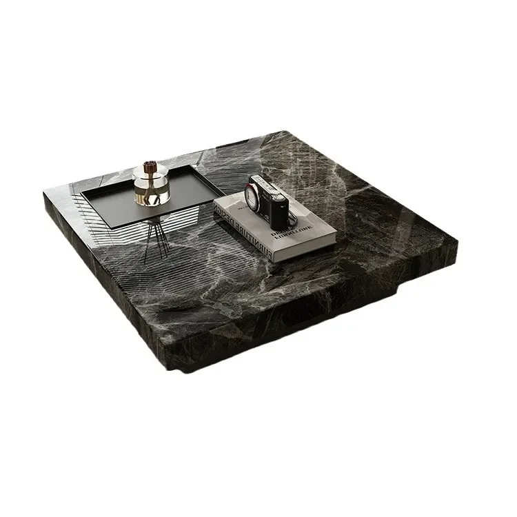Minimalist rock slab coffee table, light luxury modern living room, household size apartment, simple square coffee table