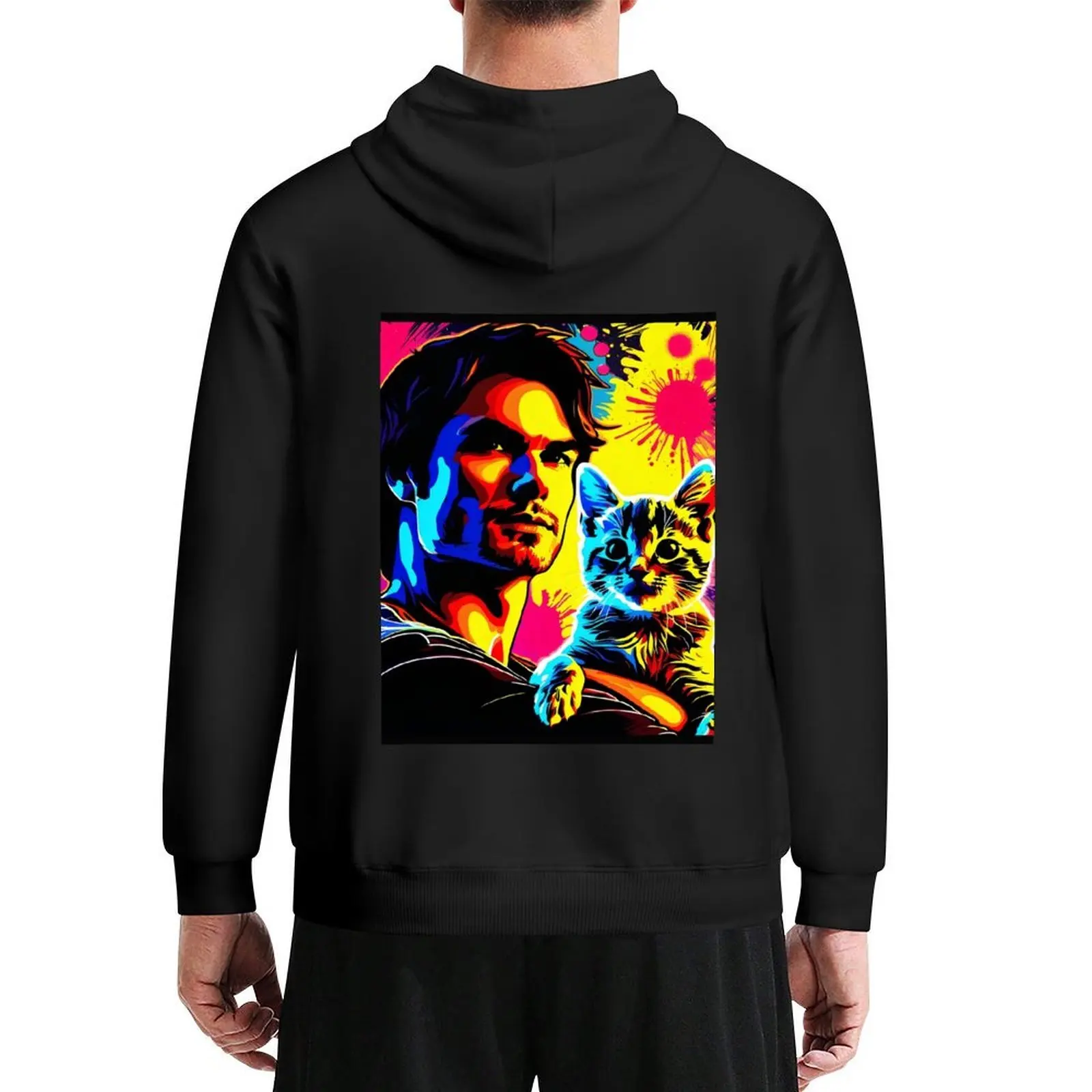 

Ian Somerhalder With Cat Neon Pop Art Hoodie hooded shirt korean clothes autumn new products autumn clothes oversized hoodie