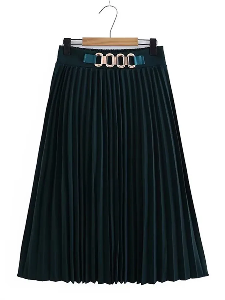 Plus Size Women's Half Skirt Elastic Waist Spring Autumn A-Line Skirt Large Skirt Hem Pleated Skirt And Calf Belly Long Skirt