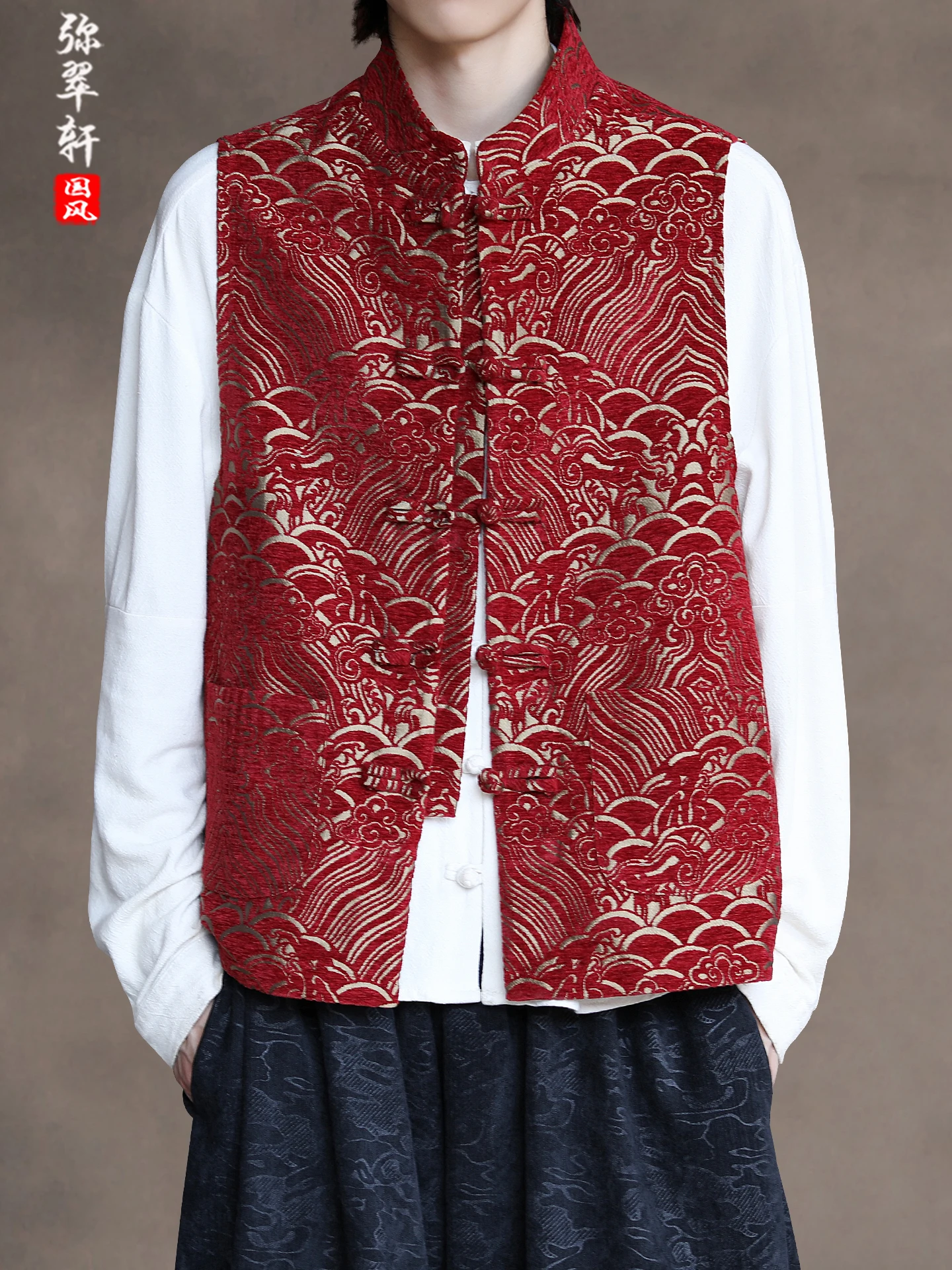 

Ретро китайский Sle на пуговицах с цветочной вышивкой и воротником-стойкой, мужской жилет свободного покроя, универсальный топ большого размера