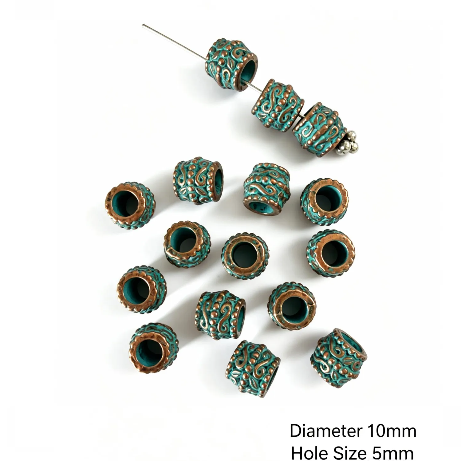 10Pcs 10×8.5mm Zinc Alloy Antique Red Copper with Blue Wash Cylindrical Hollow Tube Spacer Beads DIY Jewelry Accessories H5297