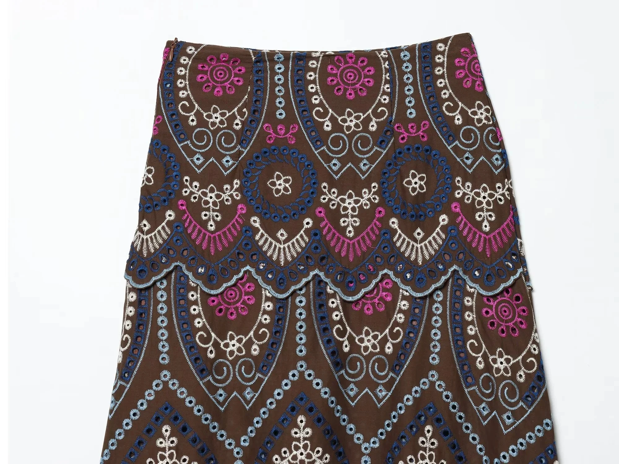 KONDALA Vintage Damen Urlaubs-Blumenanzug Stickerei Ausgehöhltes Ärmelloses Oberteil Langer Reißverschluss-Rock Mode 2026 Sommer Boho Sets – Detail 18