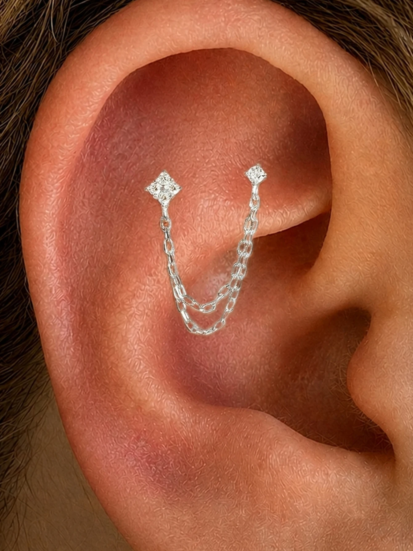 ROXI 1 Stück S925 Silber Verbundene Kette CZ Tragus Stud Doppelketten-Knorpelpiercing Einfacher Eleganter Ohrring für Tägliche Anlässe – Detail 12