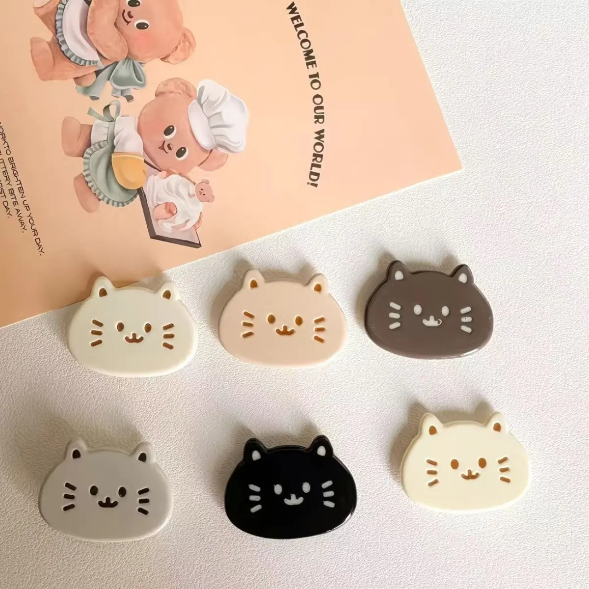 6PCS Cute Cat Head Refrigerator Magnets Cartoon Cat Fridge Magnets Decorative Magnet Set for Kitchen Office Whiteboard Decor