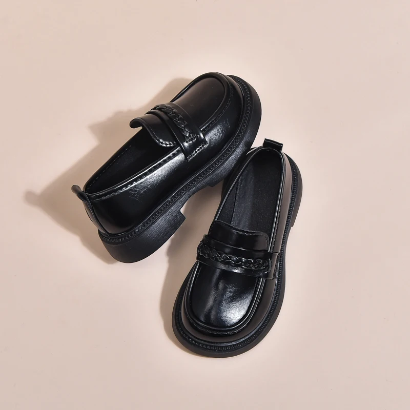 

Классические детские черные школьные туфли с плетеными ремешками, повседневные кожаные туфли для девочек на толстой подошве, униформа для детей, туфли Мэри Джейн