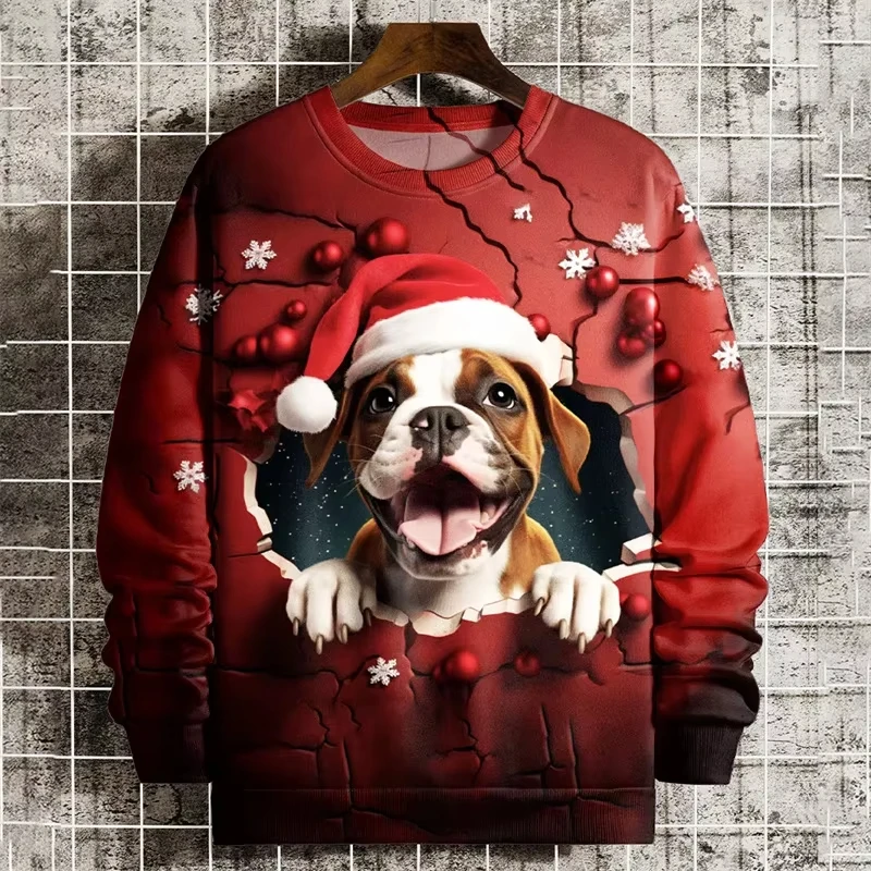 

3D Santa Clause Print Men's O-Neck Sweatshirts Autumn Winter Outdoor Activity Casual Pullovers Christmas Carnival Party Clothing