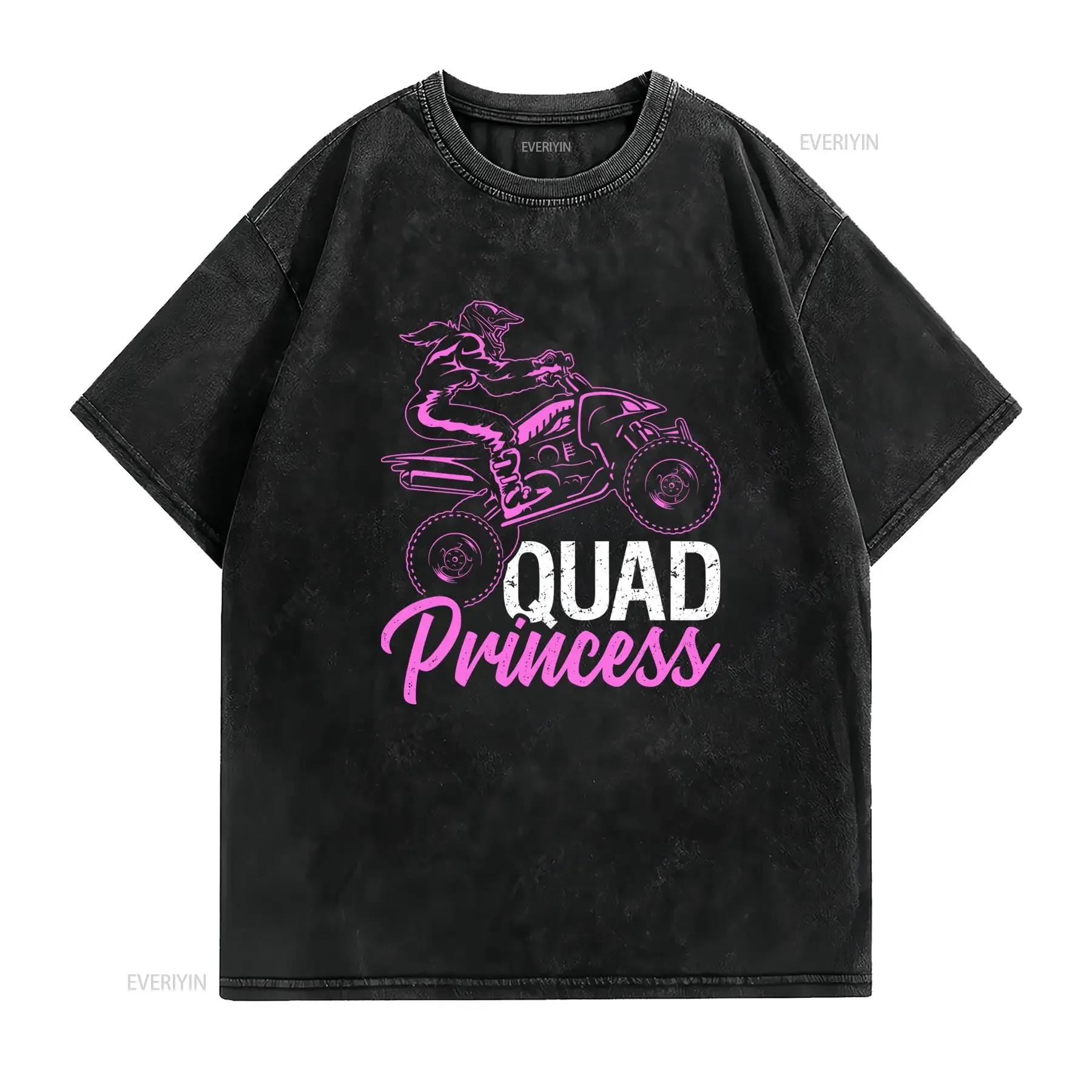 Damen Mädchen Quad Prinzessin ATV Fahrer T Shirt Schwarz mit rosa Offroad Design lockere Passform atmungsaktiv lässiger