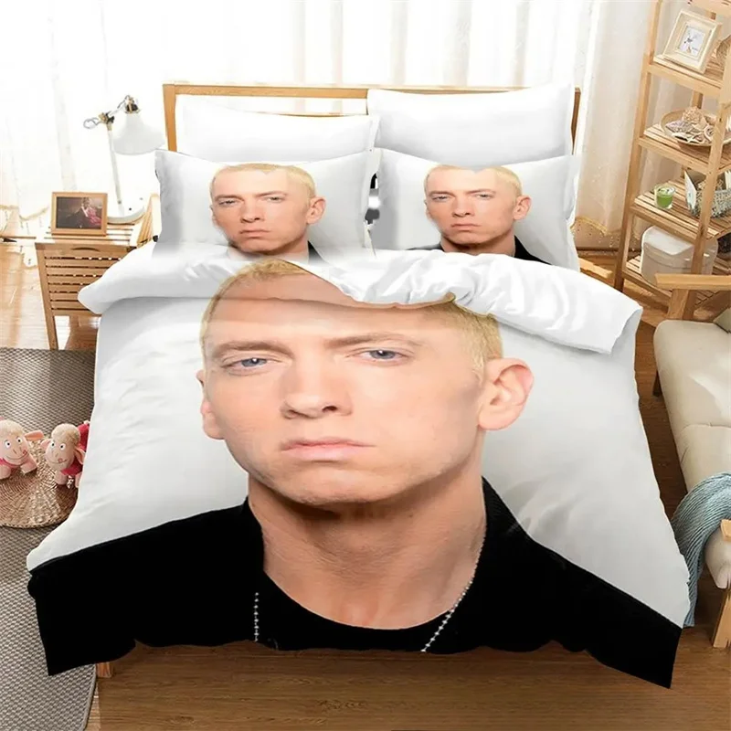 3D Printed Eminem Rapper Bedding Set,Duvet Cover Comforter Bed Set Quilt Cover Pillowcase,King Queen Twin Size Boys Girls Adults