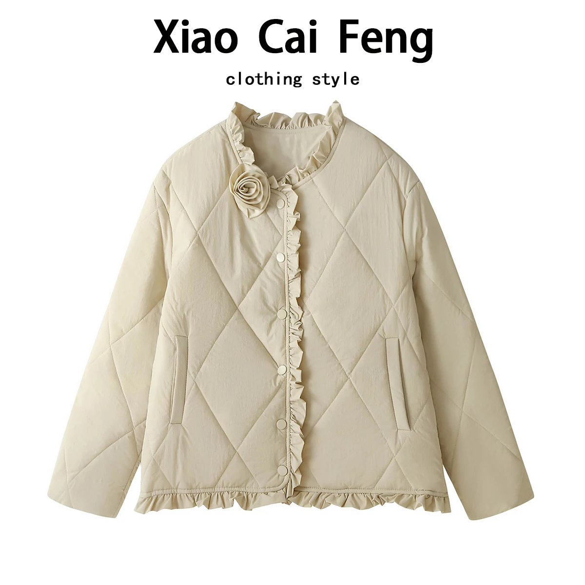 

Lightweight Padded Cotton Jaet Women's Outerwear Winter Retro Hong Kong Sle 3D Flower Versatile Design Unique Cotton Coat