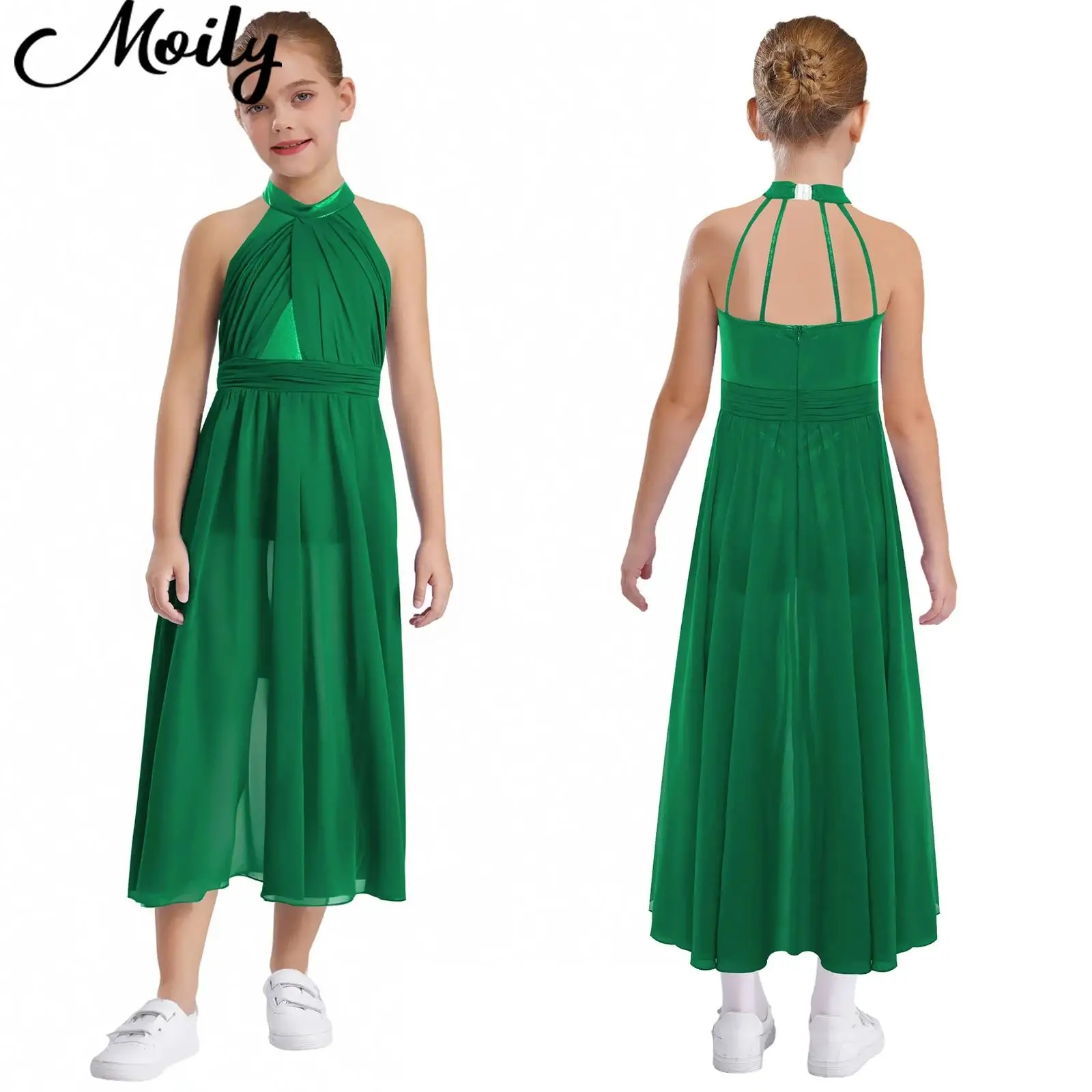 

Kids Girls Sleeveless Chiffon Dress Modern Lyrical Dance Leotard Dress Child Gymnastics Skating Performance Prom Party Costumes