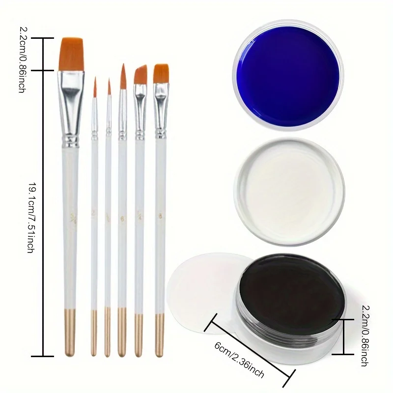 White Black Red Face Body Paint Set, 6 Brushes Included