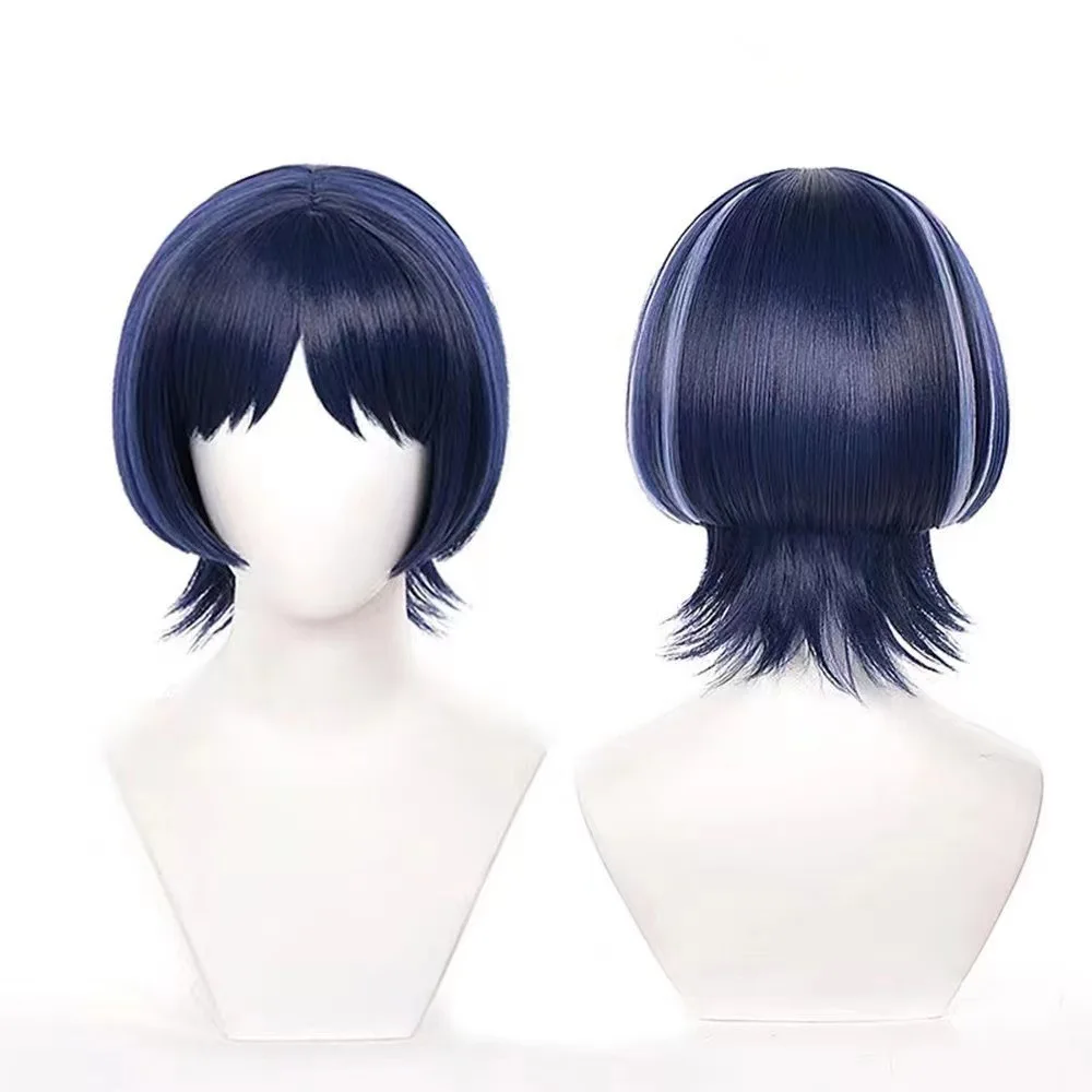 Genshin Impact Scaramouche Wanderer Cosplay Wig Pre-Styled Dark Blue Synthetic Hair Heat Resistant for Halloween Cosplay view 4
