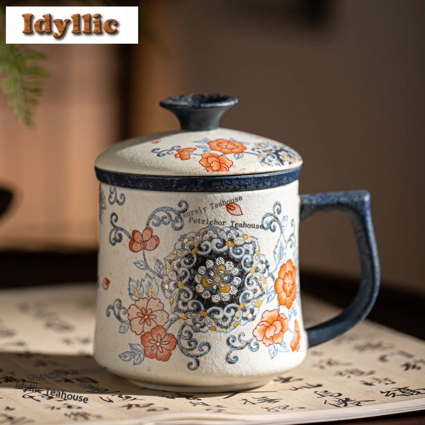 360ml Blue And White Office Cup Filter Tea Separator Cup Retro Tea Mug With Infuser Tea Soaking Office Water Cup Gift Box Cafes