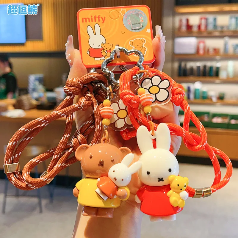 Kawaii Cartoon Miffy Rabbit Keychain Creative Peripheral Backpack Pendant Couple Anime Doll Decoration Friends Birthday Gift