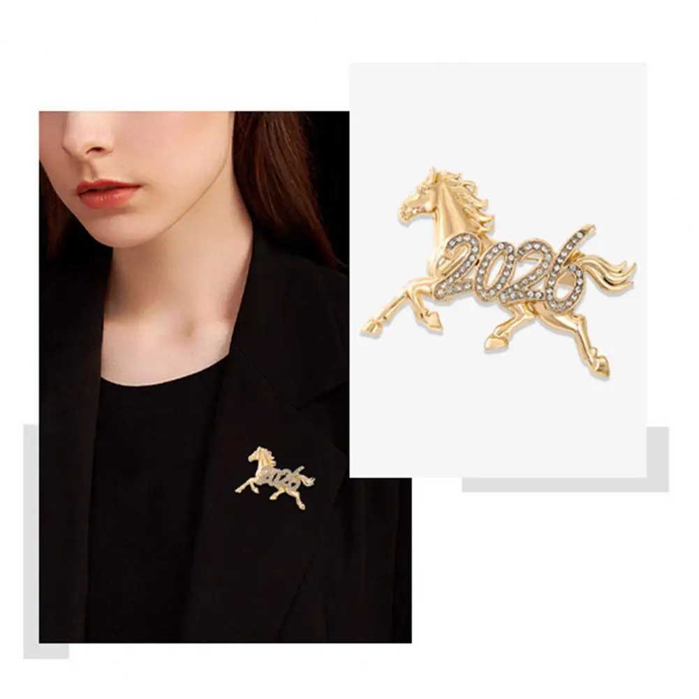 2026 Rhinestone Horse Brooch Year Of Horse Lapel Pin Galloping Horse Brooch Pin New Year Outfit Accessory For Coats Scarves