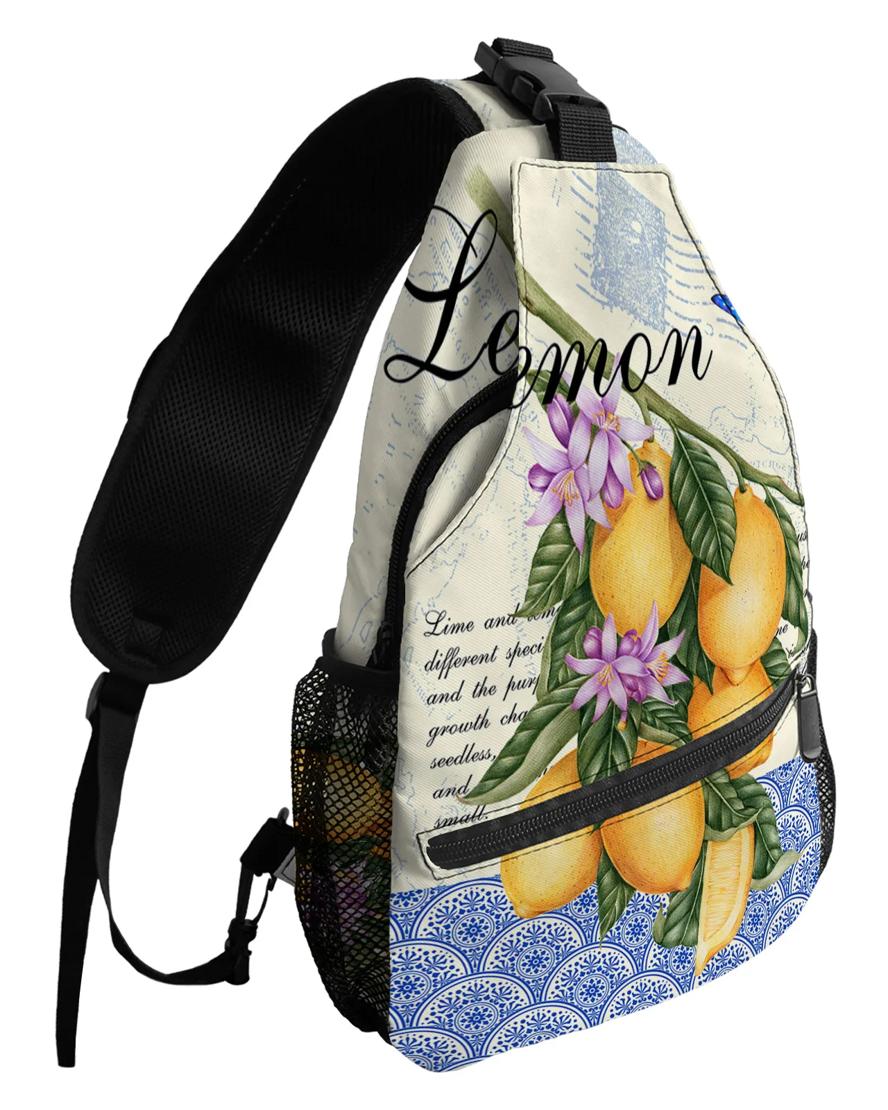 Moroccan Retro Butterfly Fruit Lemon Chest Bags for Women Men Waterproof Shoulder Bag Outdoor Travel Sport Crossbody Bag