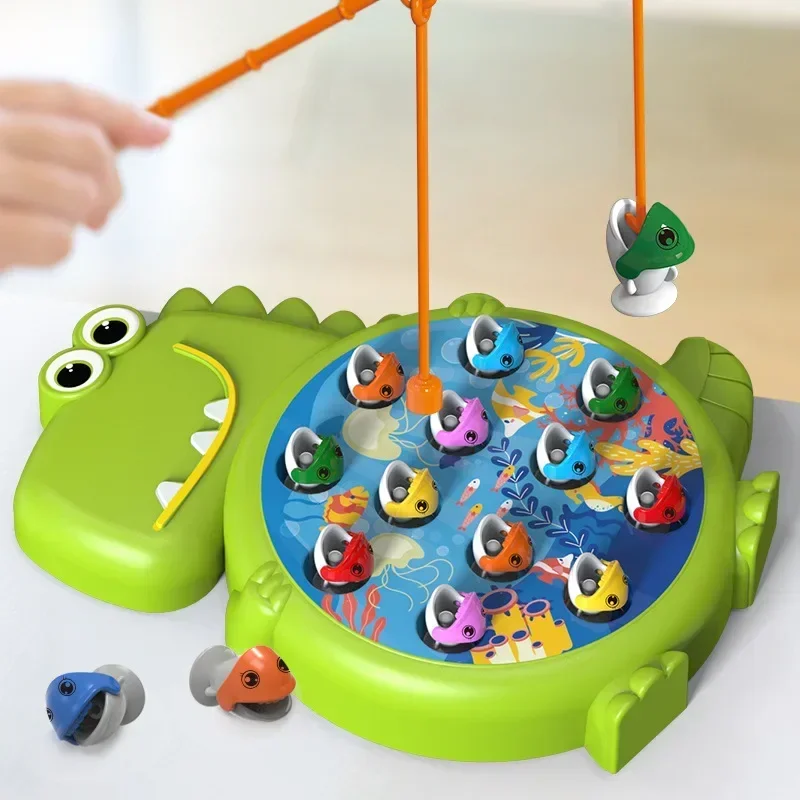 Juguetes de pesca magnéticos simples de dinosaurio, juego de caña de juego, juguetes para niños, bebés Montessori con caña, regalo giratorio educativo para niños