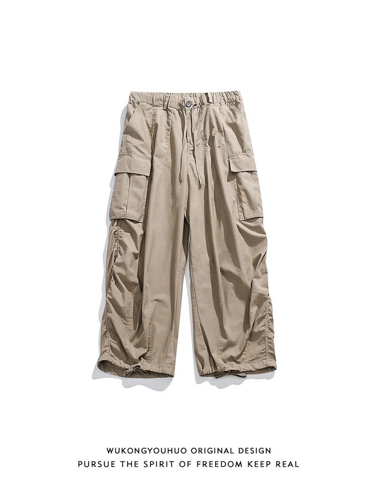 

Faionable Retro Japanese Sle Workwear Men's Loose Straight Leg Dstring Trousers Casual Pants Youthful Summer Leisure