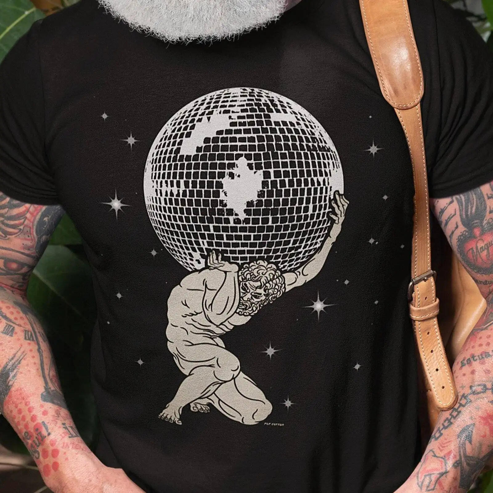 Funny Parody Atlas Holding Disco Ball Greek Mythology God Pop Cotton Unisex Tee