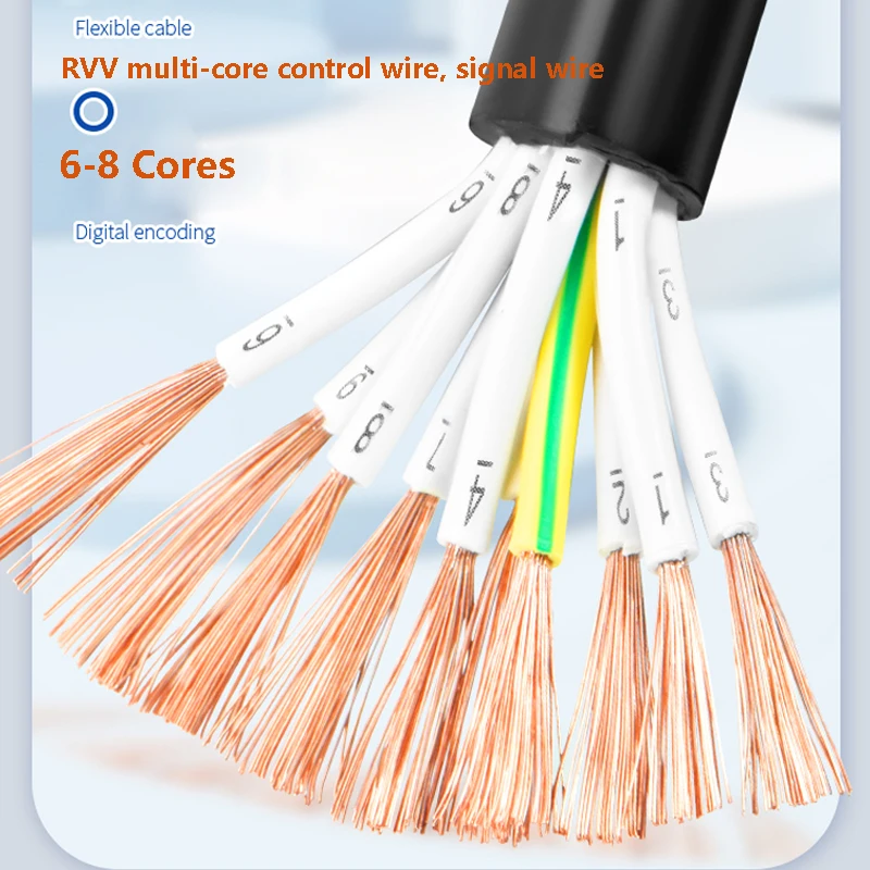5 Meters RVV Copper Multi-core Control Cable Soft Sheathed Wire 6 7 8-core 0.5/0.75/1/1.5mm Signal Electrical Wires