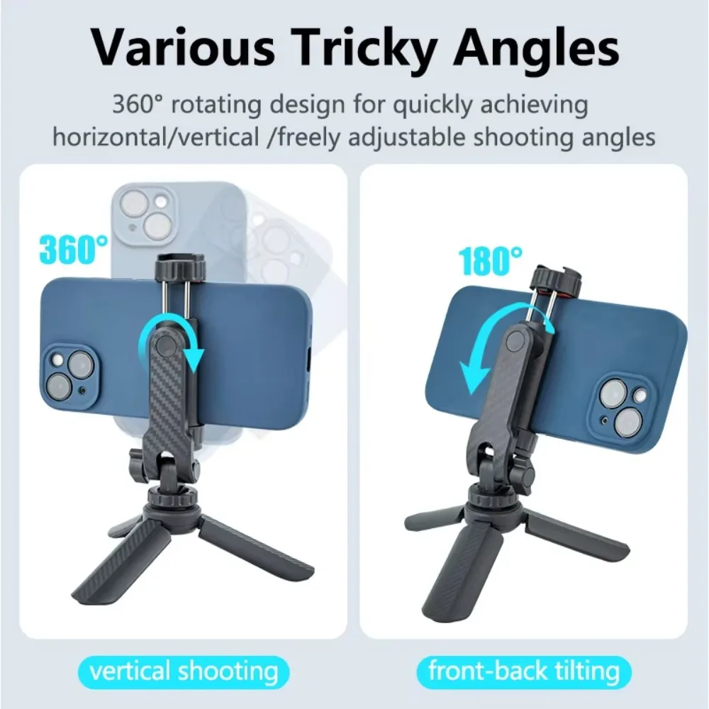 

360° Rotatable Phone Tripod Mount Universal Vertical Mobile Phone Holder with Dual Cold Shoe Arm Adjustable